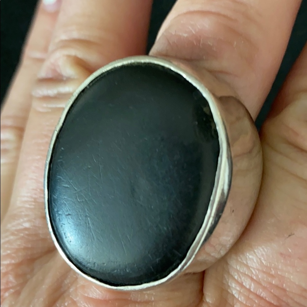 Solid Sterling & Onyx Oversized Ring - image 3